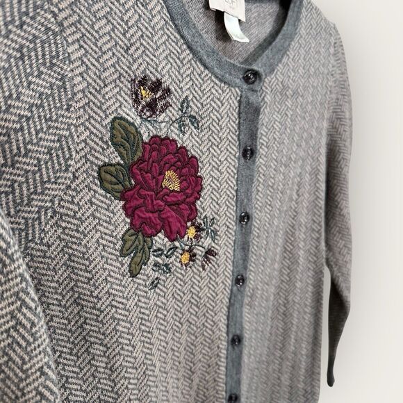 Women’s Flower Cardigan Gray Pink Knit Button Down Cottagecore Prairie Modest S - Picture 5 of 9